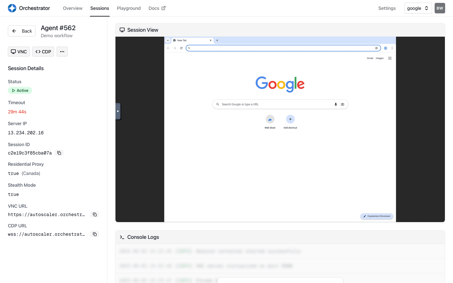 Browser Interface Demo